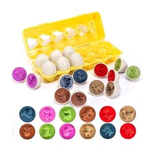 Educational Preschool 12 Piece Dinosaur Shapes Egg Matching Game With Egg Holder